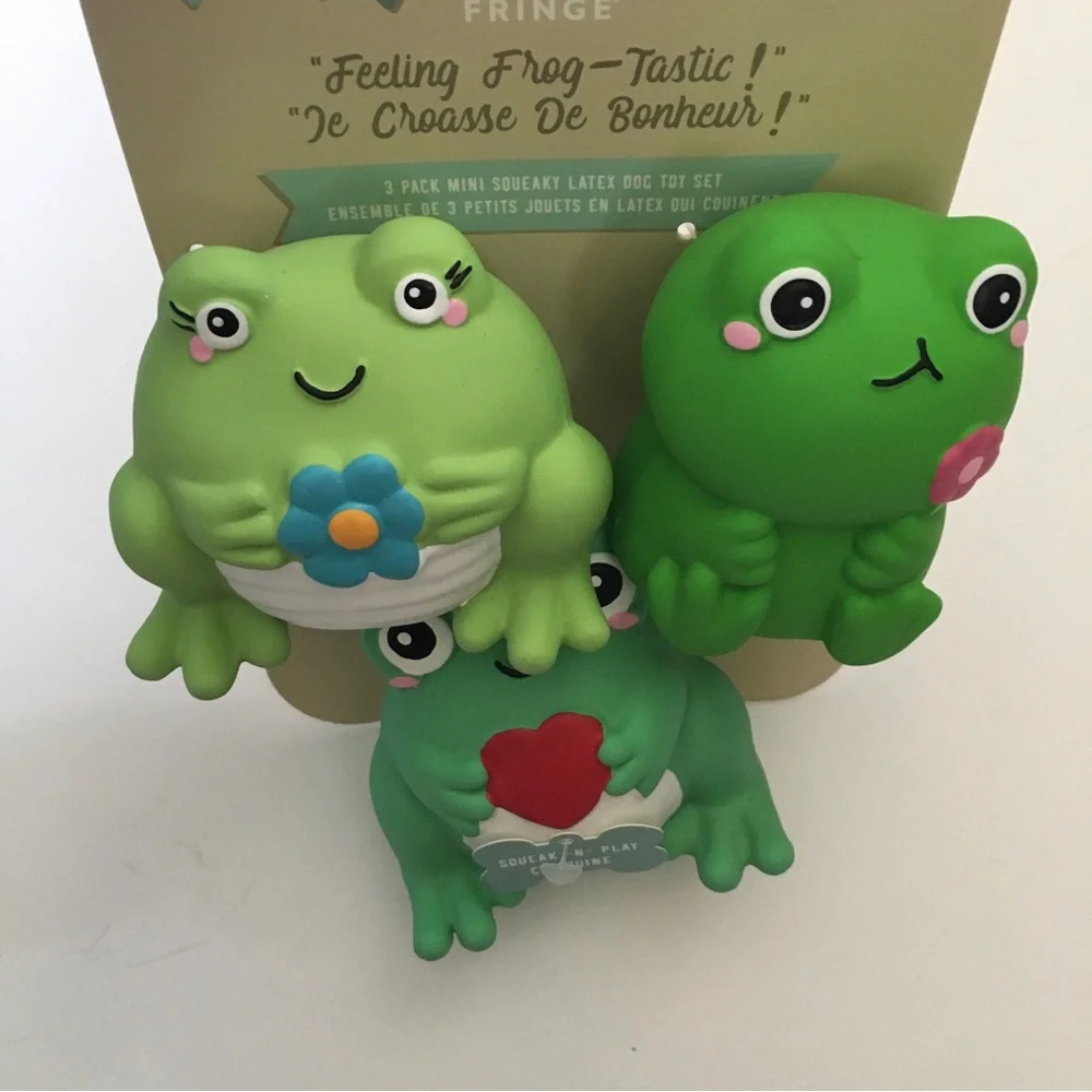 Fringe Dog Toys “Feeling Frog-tastic” Latex Frogs Squeakers NEW